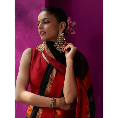 Five Point Five Black Stripes Mohini Saree with Unstitched Blouse