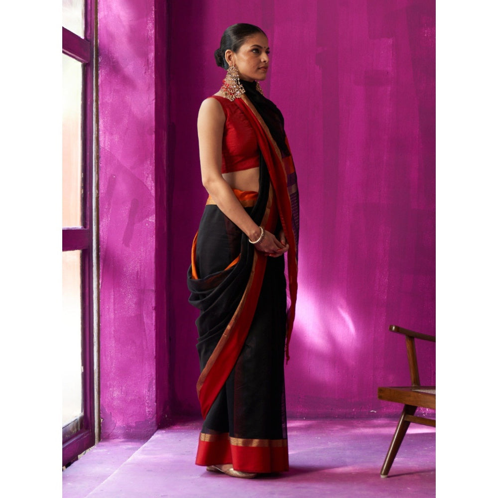 Five Point Five Black Stripes Mohini Saree with Unstitched Blouse