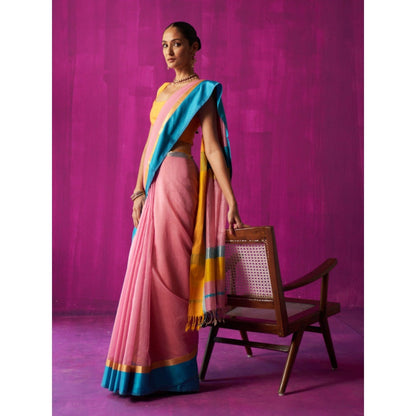 Five Point Five Pink Stripes Indira Saree with Unstitched Blouse