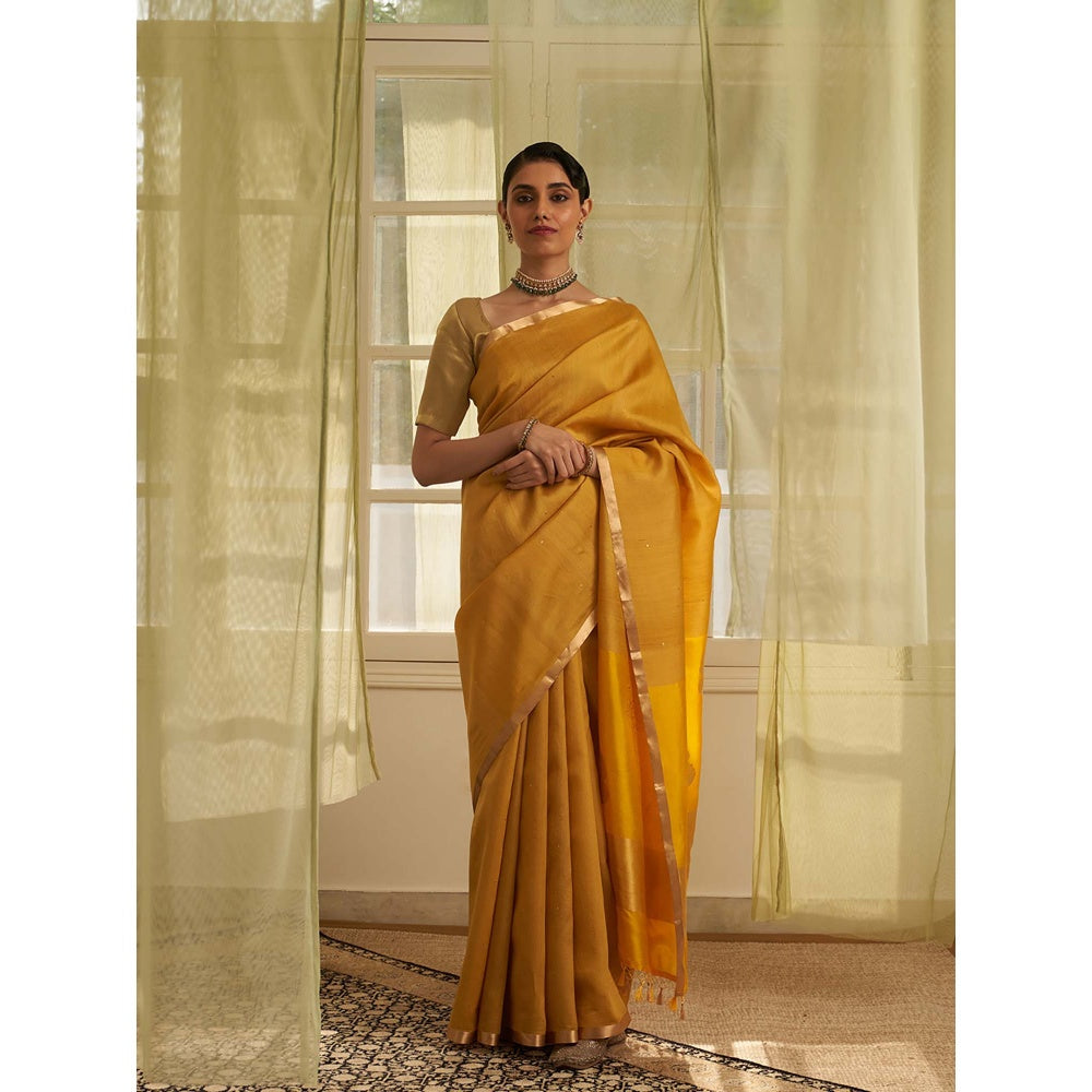 Five Point Five Mustard Amoha Saree with Unstitched Blouse