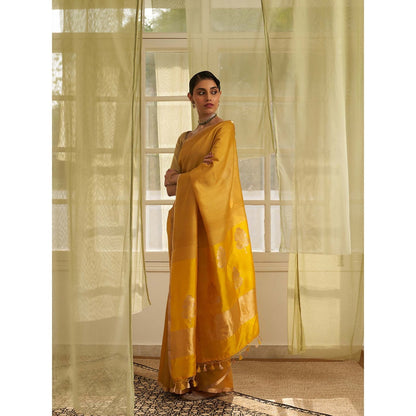 Five Point Five Mustard Amoha Saree with Unstitched Blouse