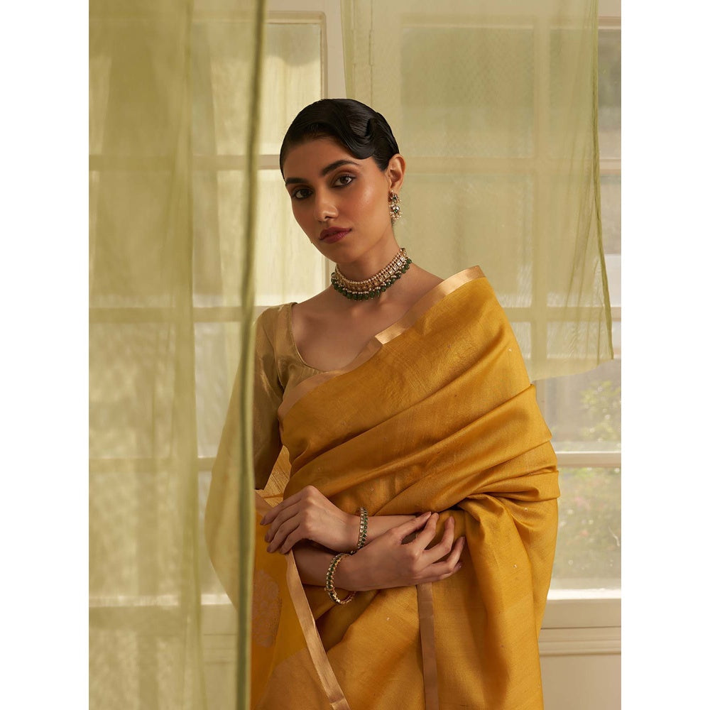 Five Point Five Mustard Amoha Saree with Unstitched Blouse