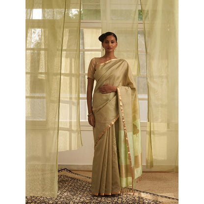 Five Point Five Sage Green Amoha Saree with Unstitched Blouse