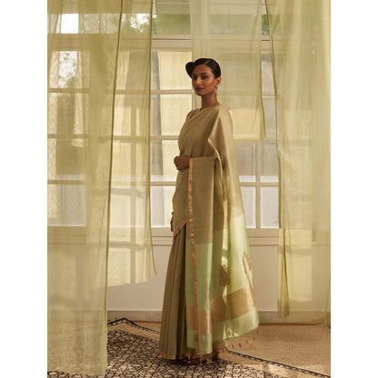 Five Point Five Sage Green Amoha Saree with Unstitched Blouse