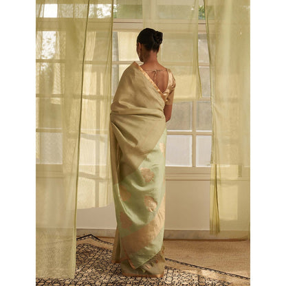 Five Point Five Sage Green Amoha Saree with Unstitched Blouse