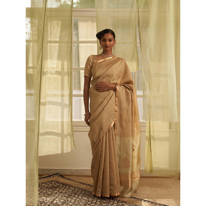 Five Point Five Beige Amoha Saree with Unstitched Blouse