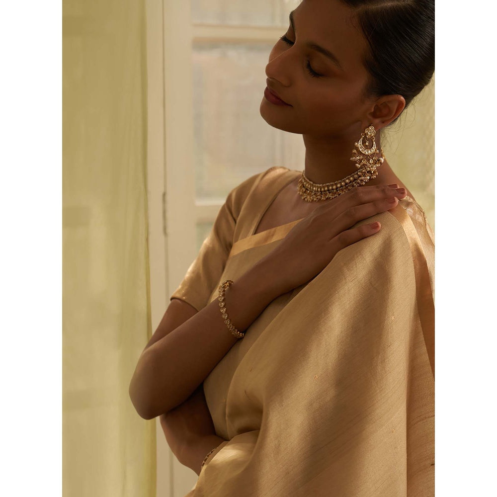 Five Point Five Beige Amoha Saree with Unstitched Blouse