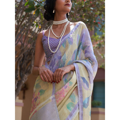 Five Point Five Nirjara Yellow Saree with Unstitched Blouse