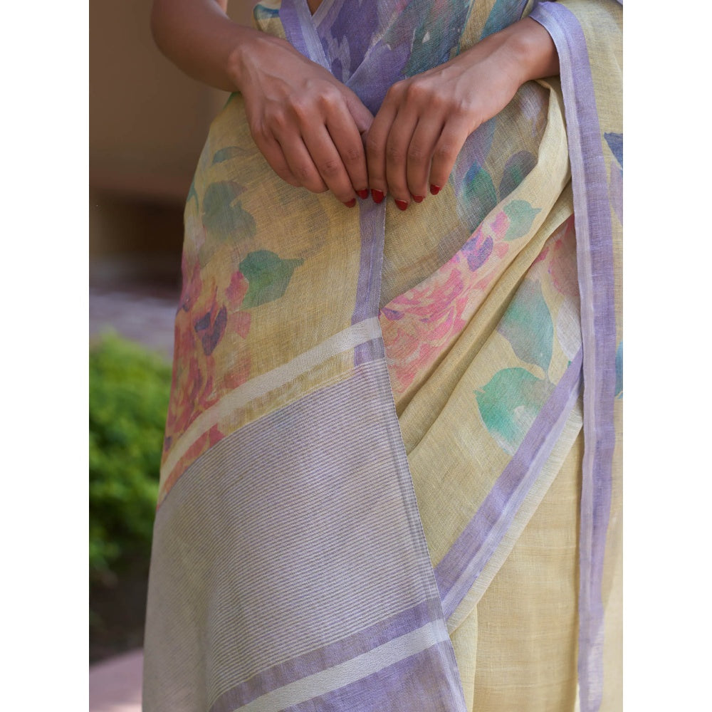 Five Point Five Nirjara Yellow Saree with Unstitched Blouse