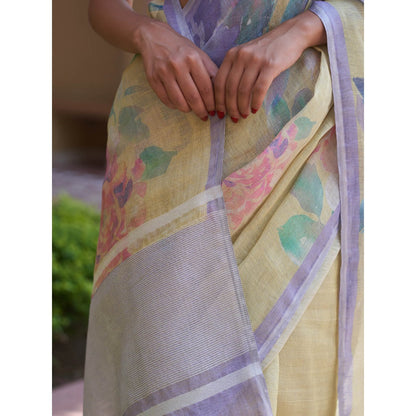 Five Point Five Nirjara Yellow Saree with Unstitched Blouse