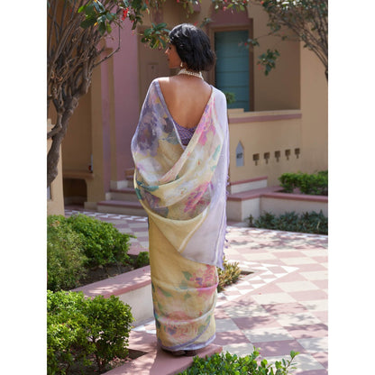 Five Point Five Nirjara Yellow Saree with Unstitched Blouse