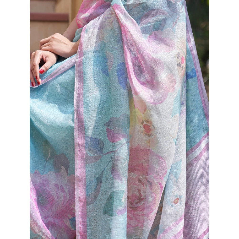 Five Point Five Nirjara Blue Saree with Unstitched Blouse