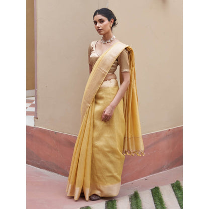 Five Point Five Shobha Yellow Saree with Unstitched Blouse