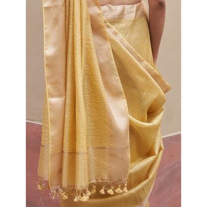 Five Point Five Shobha Yellow Saree with Unstitched Blouse