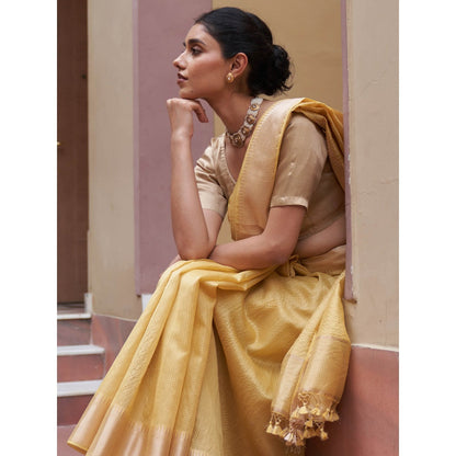 Five Point Five Shobha Yellow Saree with Unstitched Blouse