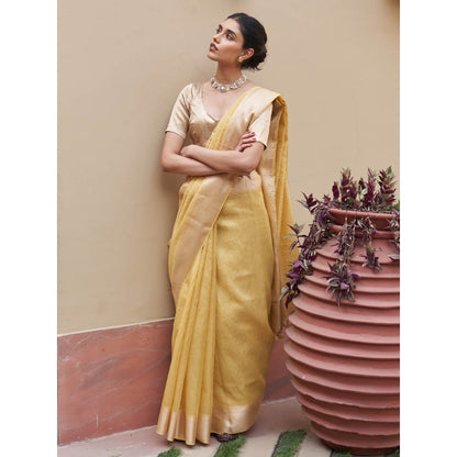 Five Point Five Shobha Yellow Saree with Unstitched Blouse
