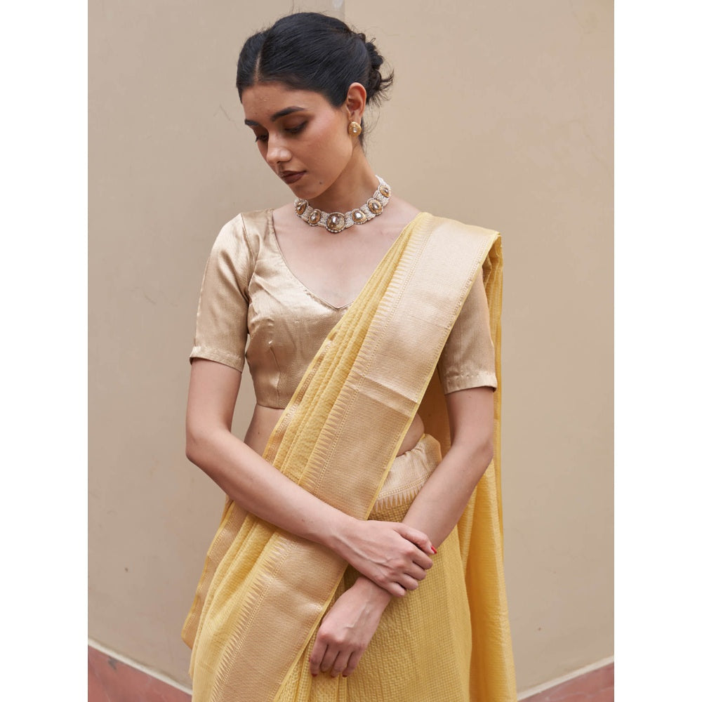 Five Point Five Shobha Yellow Saree with Unstitched Blouse