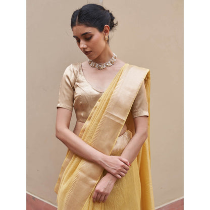 Five Point Five Shobha Yellow Saree with Unstitched Blouse