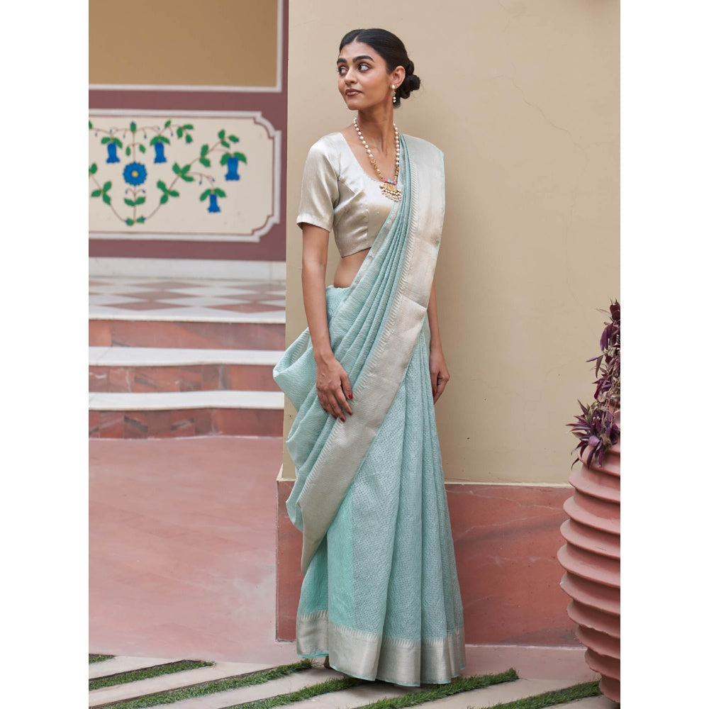 Five Point Five Shobha Blue Saree with Unstitched Blouse