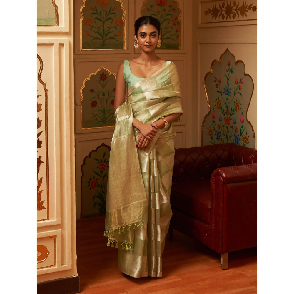 Five Point Five Kalyani Green Saree with Unstitched Blouse