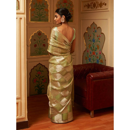 Five Point Five Kalyani Green Saree with Unstitched Blouse