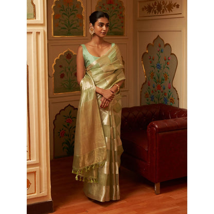 Five Point Five Kalyani Green Saree with Unstitched Blouse