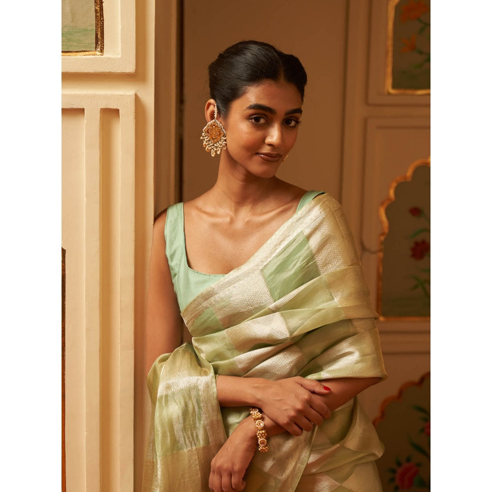 Five Point Five Kalyani Green Saree with Unstitched Blouse