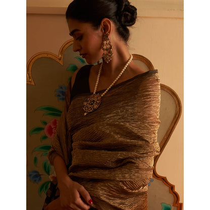 Five Point Five Afreen Brown Saree with Unstitched Blouse