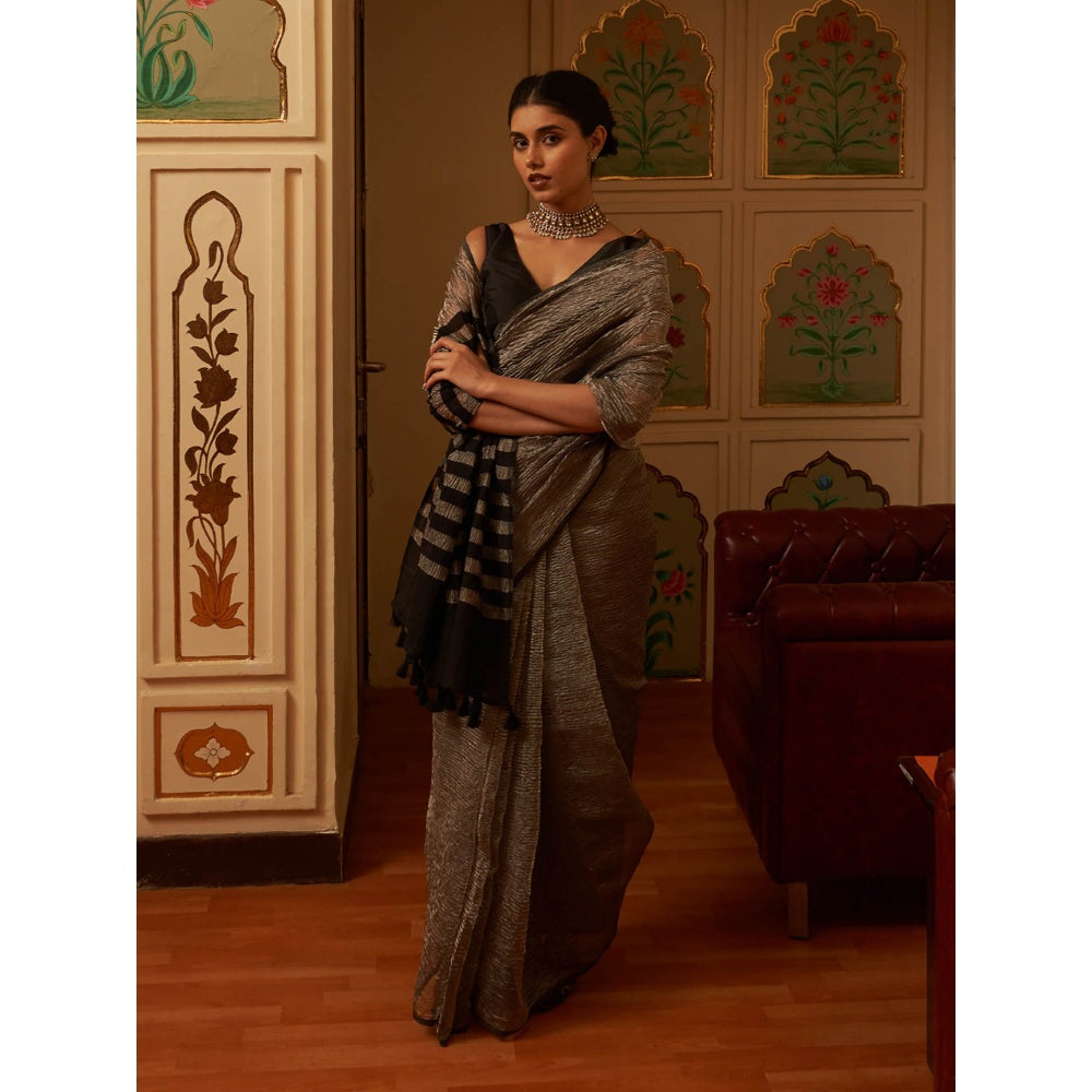 Five Point Five Afreen Grey Saree with Unstitched Blouse