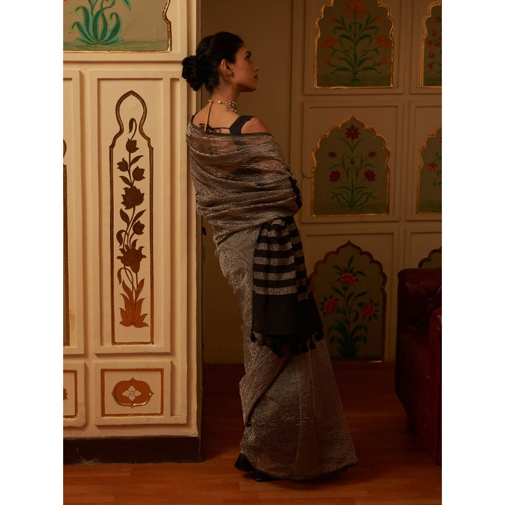 Five Point Five Afreen Grey Saree with Unstitched Blouse