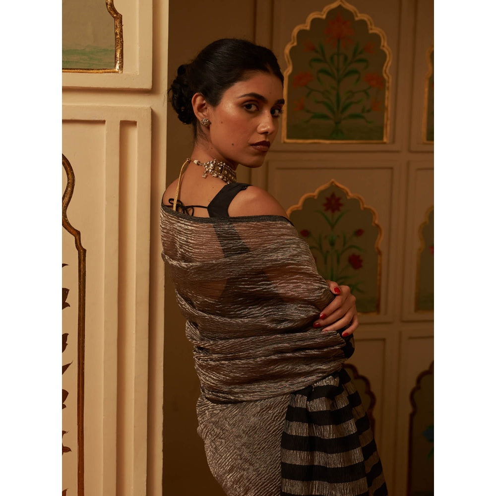 Five Point Five Afreen Grey Saree with Unstitched Blouse