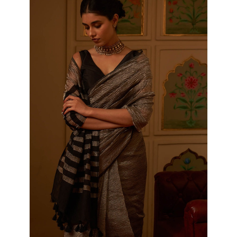 Five Point Five Afreen Grey Saree with Unstitched Blouse
