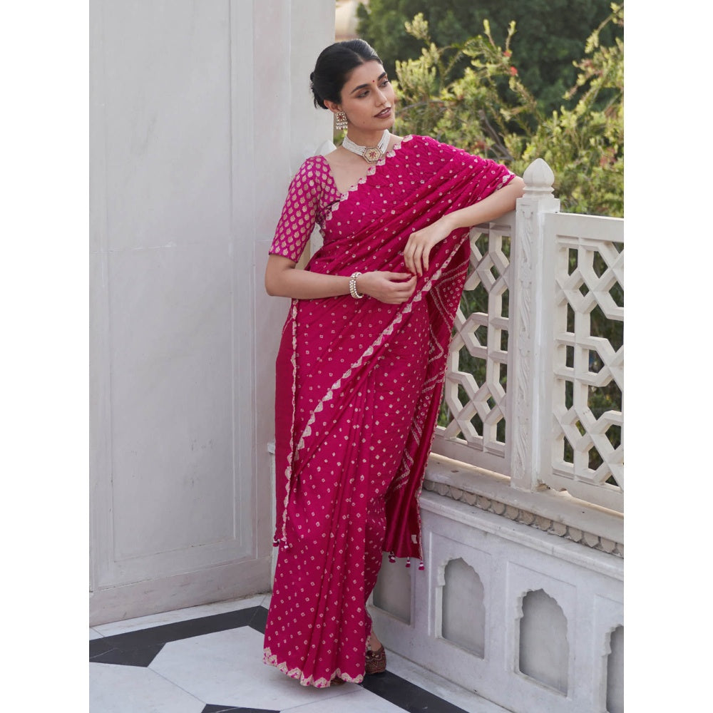 Five Point Five Nandini Pink Saree with Unstitched Blouse