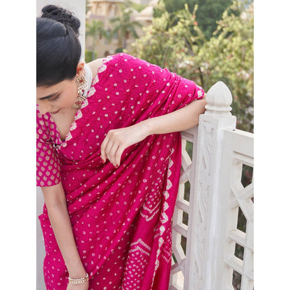 Five Point Five Nandini Pink Saree with Unstitched Blouse