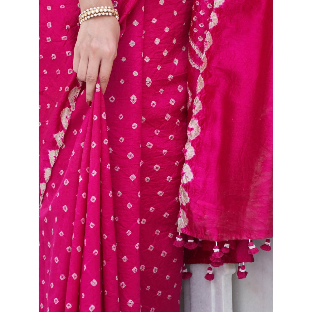 Five Point Five Nandini Pink Saree with Unstitched Blouse