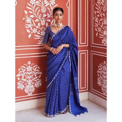 Five Point Five Nandini Blue Saree with Unstitched Blouse