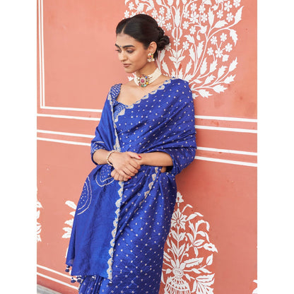 Five Point Five Nandini Blue Saree with Unstitched Blouse