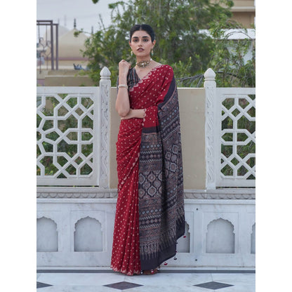 Five Point Five Parinita Maroon Saree with Unstitched Blouse