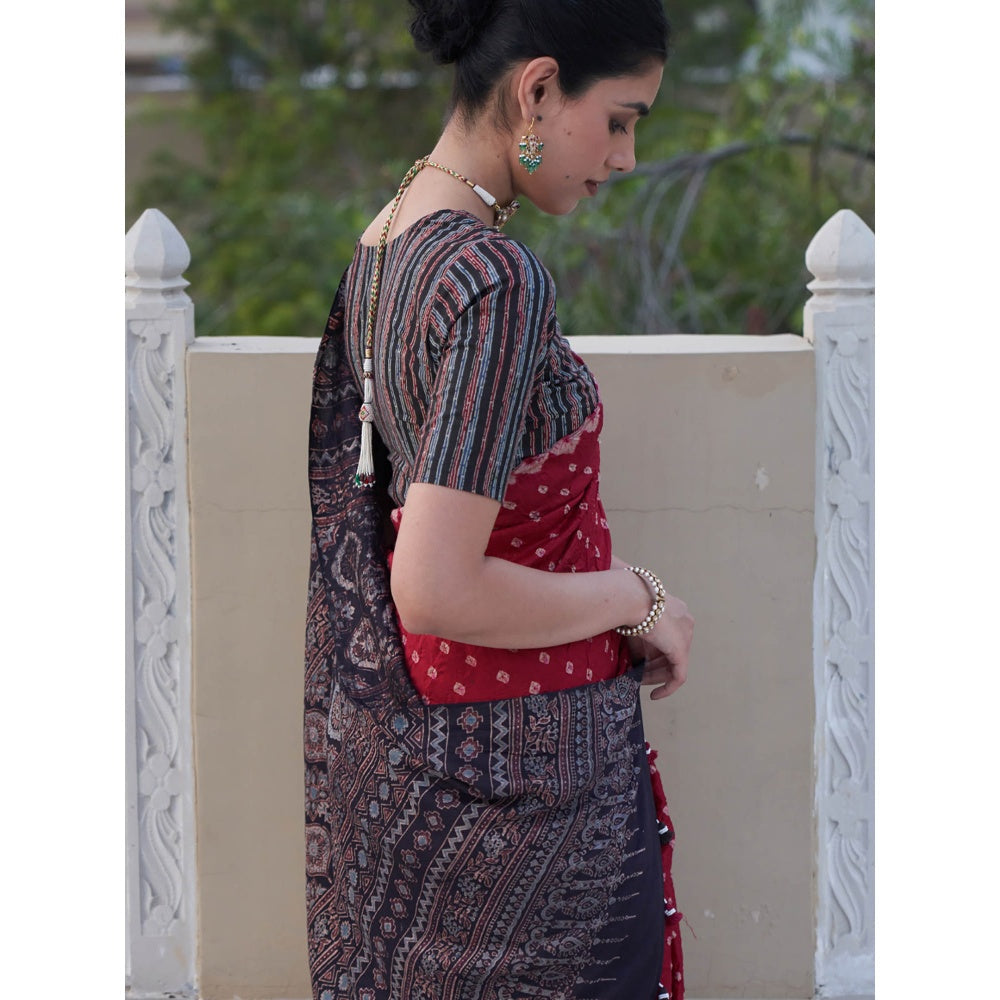 Five Point Five Parinita Maroon Saree with Unstitched Blouse