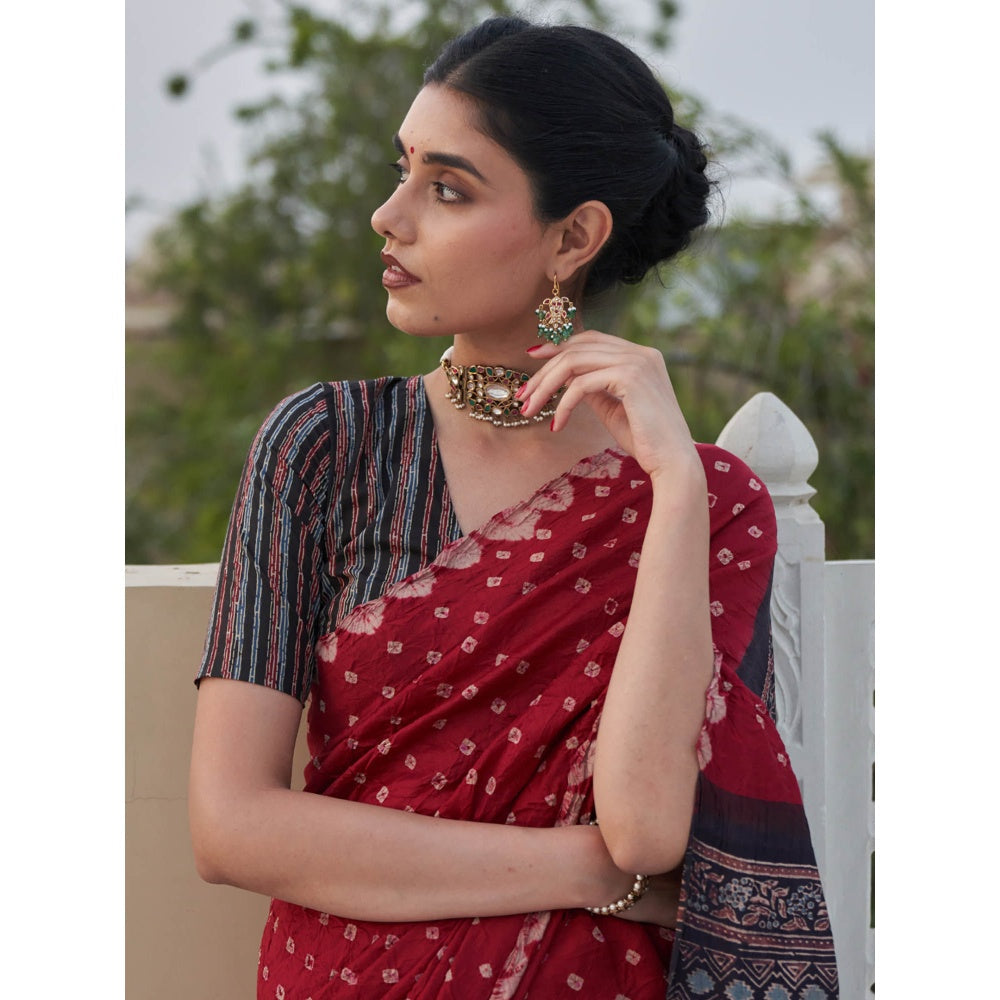 Five Point Five Parinita Maroon Saree with Unstitched Blouse