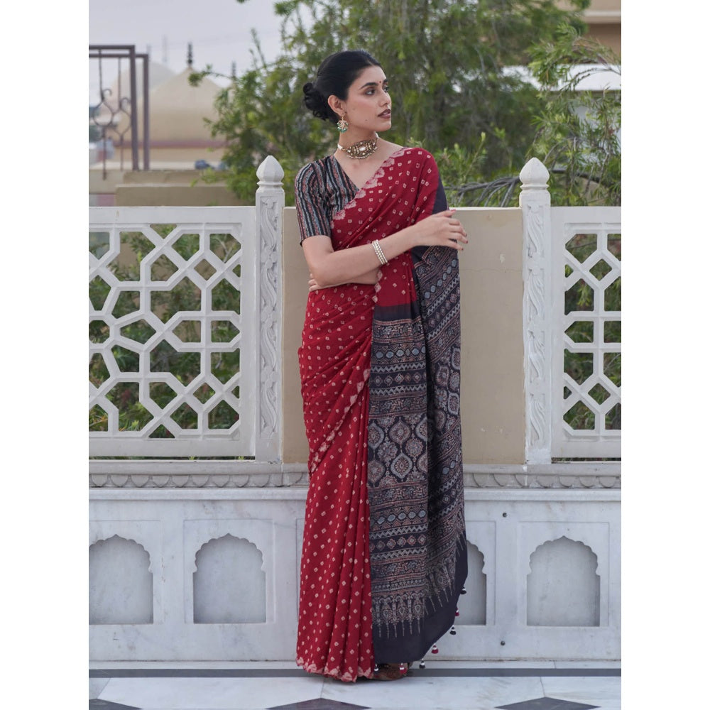 Five Point Five Parinita Maroon Saree with Unstitched Blouse