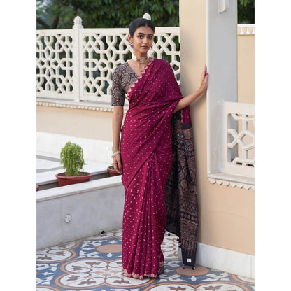 Five Point Five Parinita Purple Saree with Unstitched Blouse