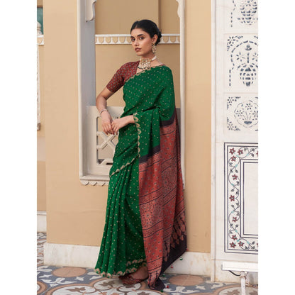 Five Point Five Revati Green Saree with Unstitched Blouse