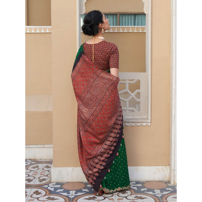 Five Point Five Revati Green Saree with Unstitched Blouse