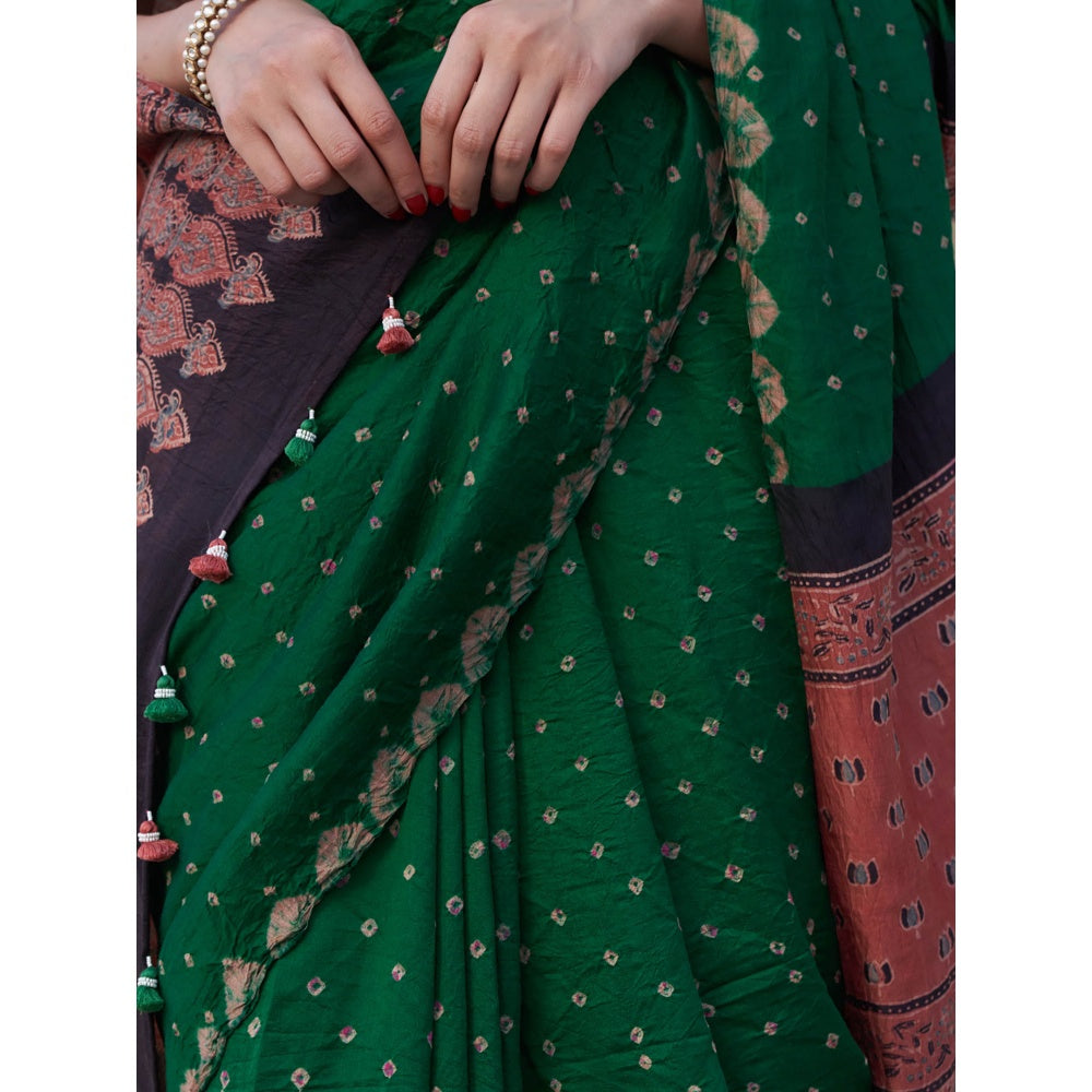 Five Point Five Revati Green Saree with Unstitched Blouse