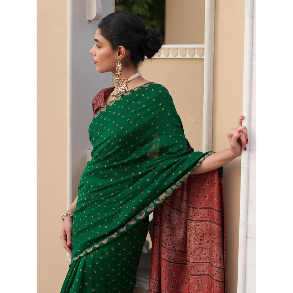 Five Point Five Revati Green Saree with Unstitched Blouse