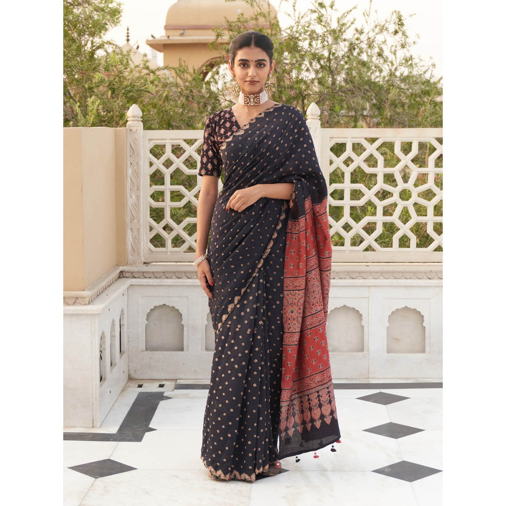 Five Point Five Revati Black Saree with Unstitched Blouse
