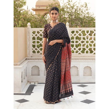 Five Point Five Revati Black Saree with Unstitched Blouse