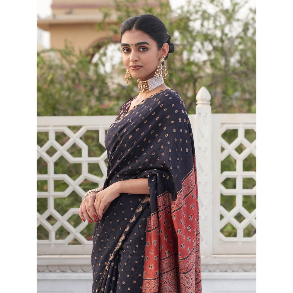 Five Point Five Revati Black Saree with Unstitched Blouse