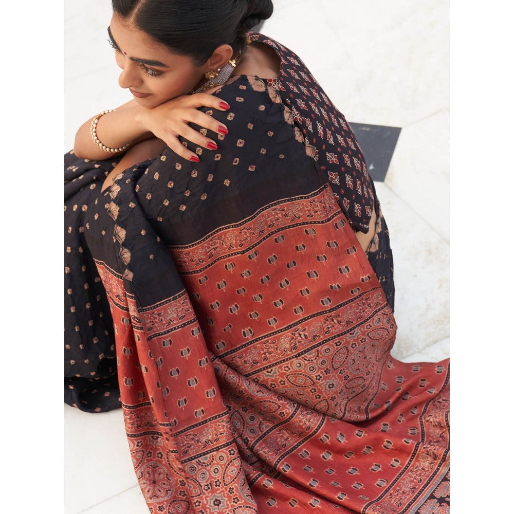 Five Point Five Revati Black Saree with Unstitched Blouse